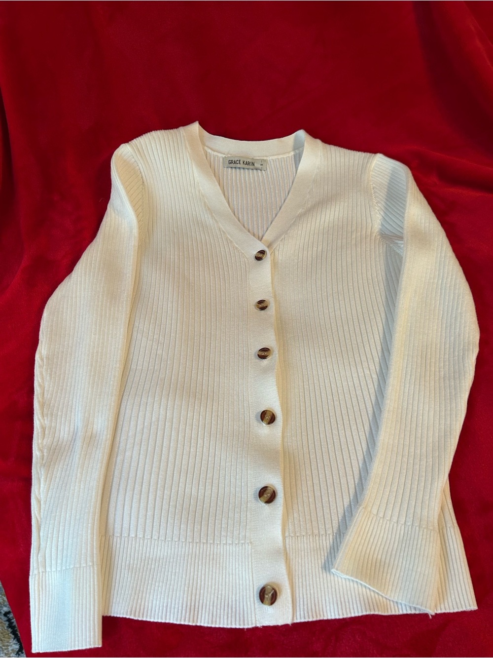 Grace Karin Ivory Ribbed Button-Front Cardigan